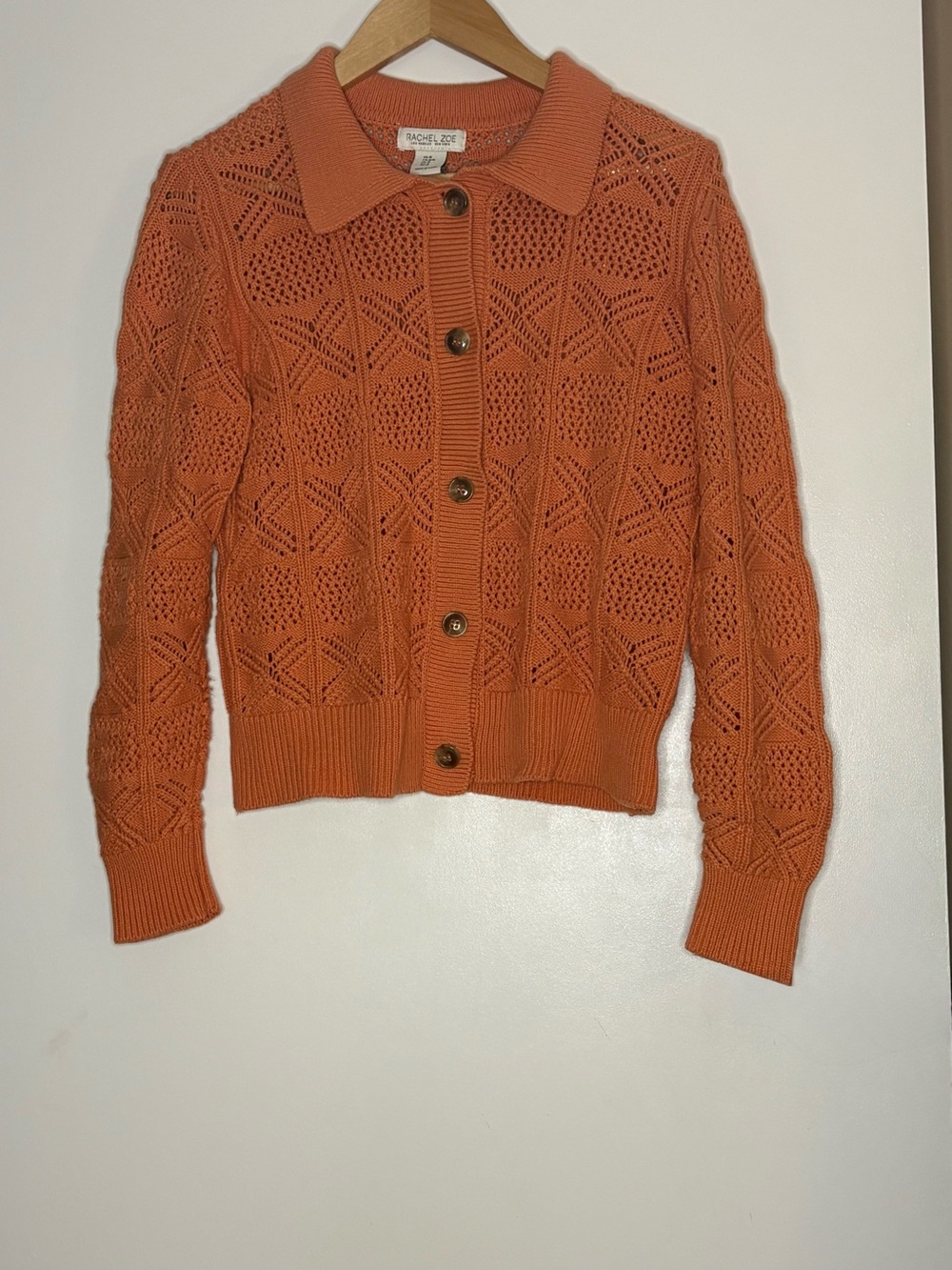 Rachel Zoe Orange Pointelle Knit Button-Front Cardigan